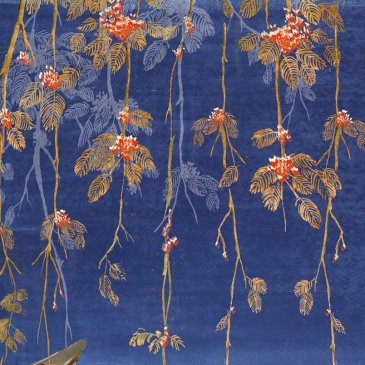 Обои с листьями синие Kimono DGKIM2033 изображение 0