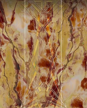 Обои Zambaiti Parati, Collection for Walls, Harlequin с ёлочкой и зигзагами, с людьми, с геометрическим рисунком, с восточным рисунком, с линиями, под кожу золотые, желтые, разноцветные, оранжевые Elie Saab 64879 изображение 0