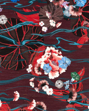 Обои с листьями фиолетовые с текстильным покрытием Kami 87242 изображение 0
