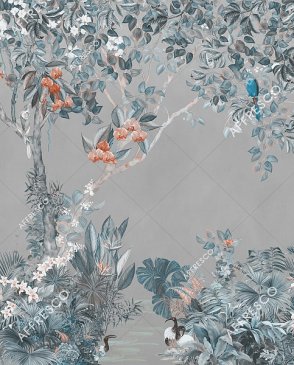 Фрески Affresco с птицами серые Wallpaper part 1 AF957-COL4 изображение 0