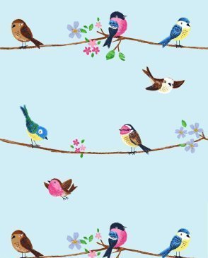 Обои с птицами для детской голубые Pajama Party KJ52212 изображение 0