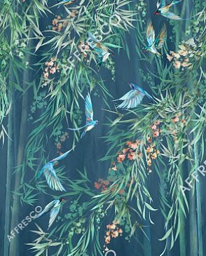 Фрески Affresco с птицами синие Art Fabric OFA2008-COL1 изображение 0