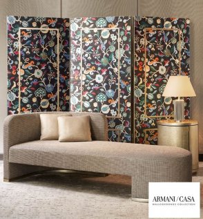 Обои с листьями голубые с текстильным покрытием Armani Casa Precious Fibers 3 GA79702 изображение 2