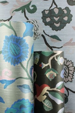 Обои с листьями голубые с текстильным покрытием Armani Casa Precious Fibers 3 GA79702 изображение 3