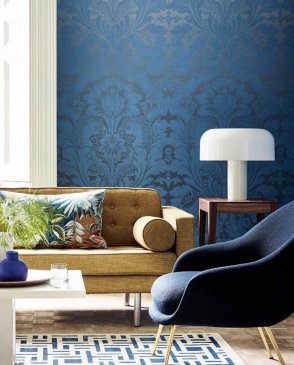 Обои с дамаском синие London Wallpapers 5 0282WLSOVER изображение 3