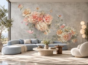 Фрески с акварельными цветами серые New Art RE190-COL2 изображение 2